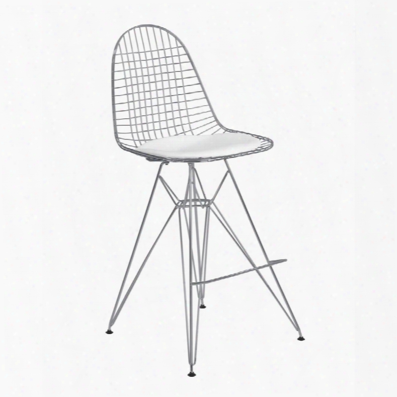 Lcaqbawh28 Aquila Wire Badstool In Chrome With White Faux Leather Seat