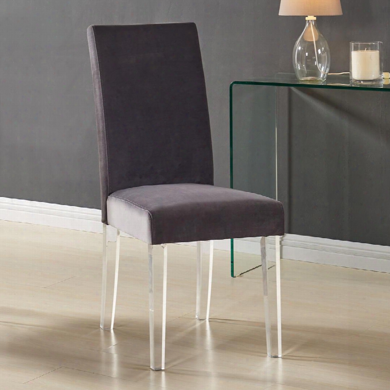 Lcdachgray Dwlia Modern And Contemporary Dining Chair In Gray Velvet With Acrylic Legs (set Of
