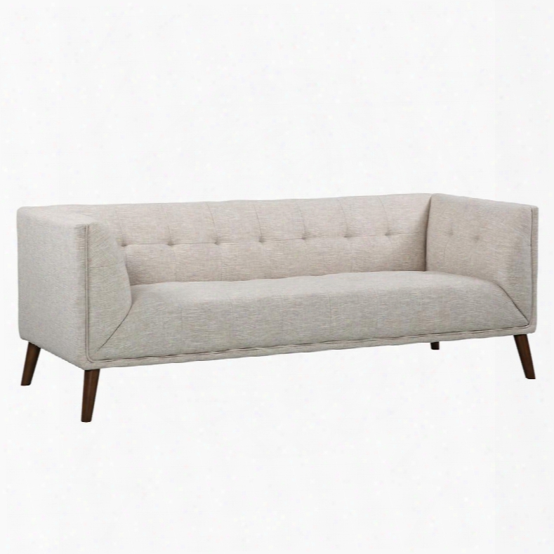 Lchu3be Hudson Mid-century Button-tufted Sofa In Beige Linen And Walnut