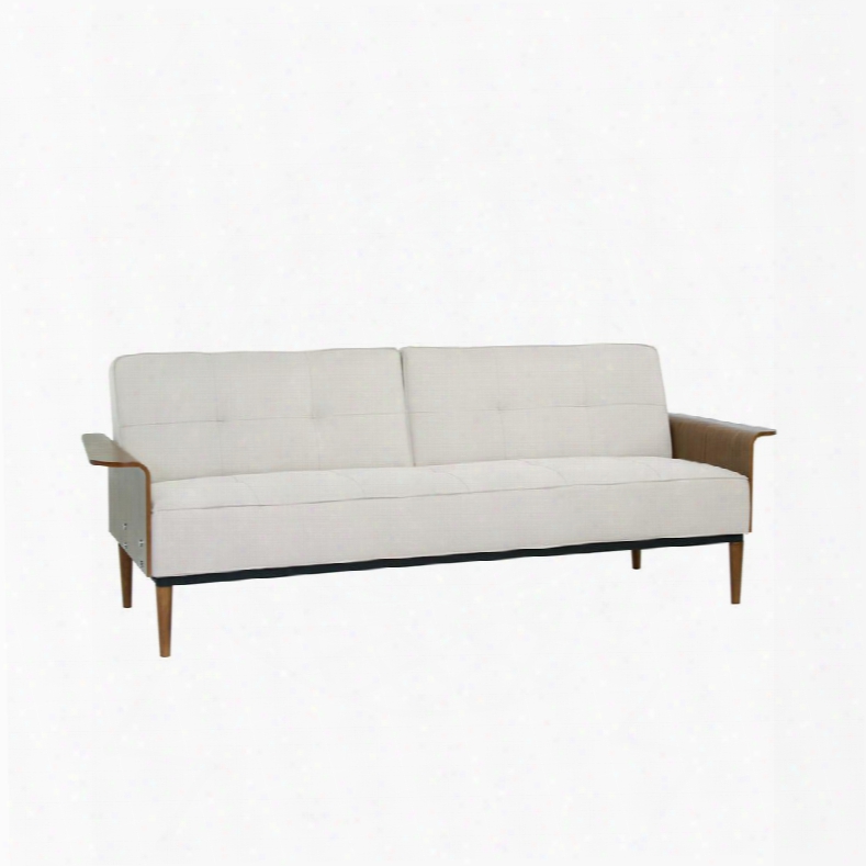 Lcmosobe Monroe Mid-century Convertible Futon In Beige Tufted Fabric And Walnut