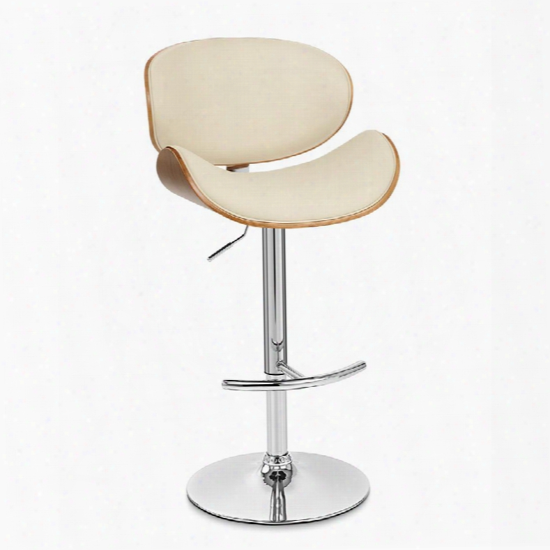 Lcnabacrwa Naples Swivel Barstool In Chrome Finish With Cream Pu And Walnut Veneer