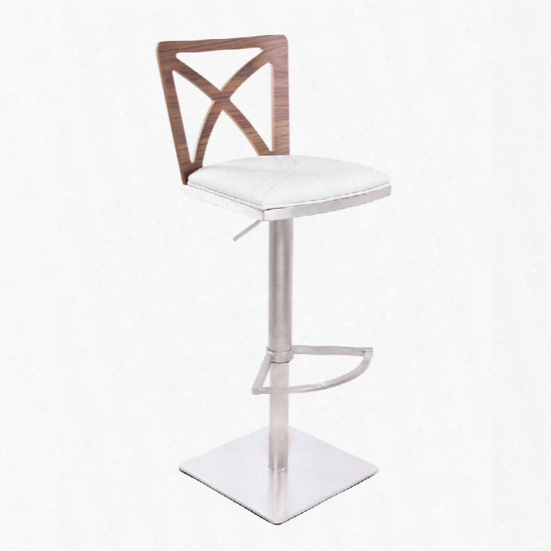 Lcpibawh Pisa Swivel Barstool In Brushed Stainless Steel Finish With White Pu And Walnut