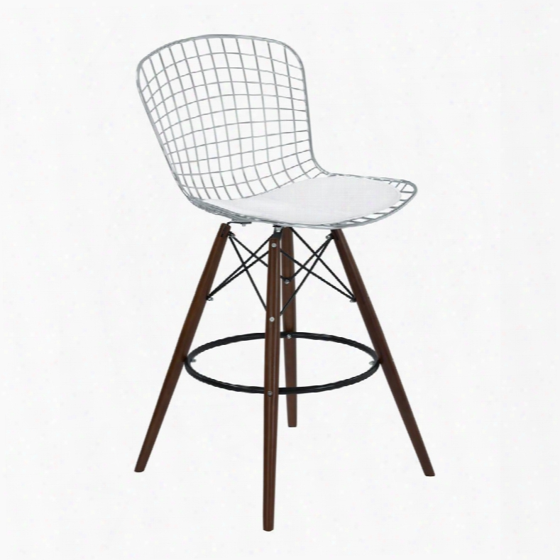 Lctabawh28 Taylor Wire Barstool In Walnut Wood Leegs With Chrome And White Faux Leather Seat