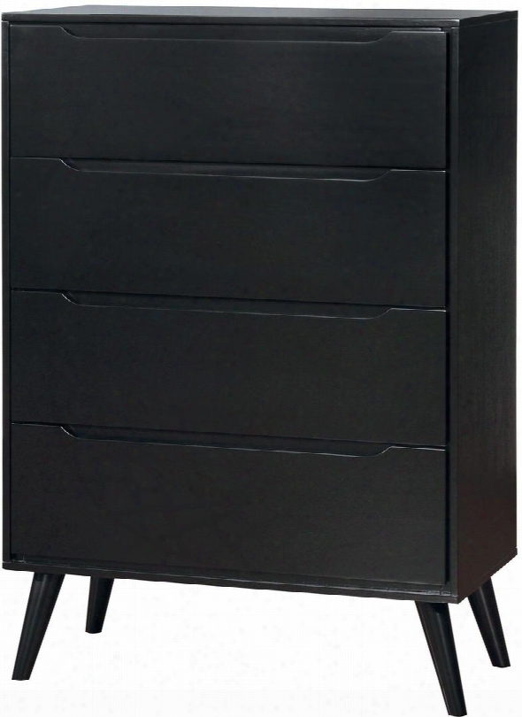 Lennart Ii Collection Cm7386bk-c 34" Chest With 4 Drawers Recessed Drawer Handles Mid-century Modern Style Solid Wood And Wood Veneers Construction In Black