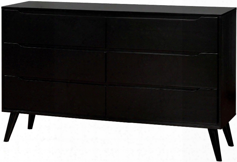 Lennart Ii Collection Cm7386bk-d 58" Dresser With 6 Drawers Recessed Drawer Handles Mid-century Modern Style Solid Wood And Wood Veneers Cinstruction In