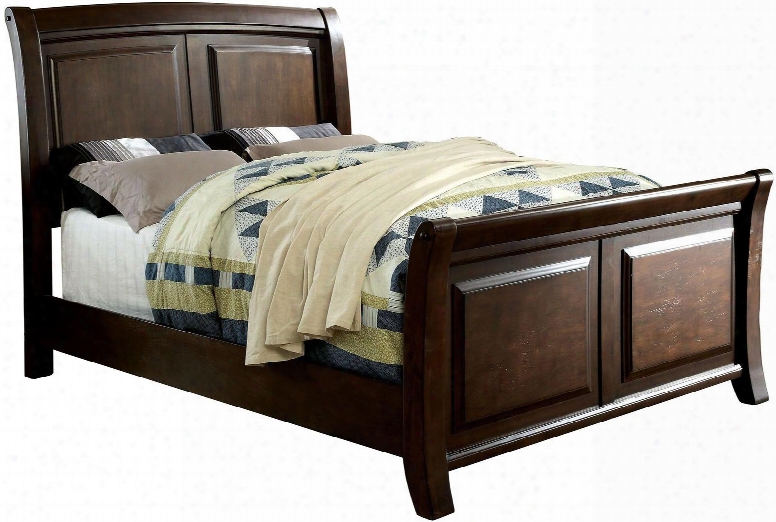 Litchville Collection Cm7383q-bed Queen Size Sleigh Bed With Carved Panels Solid Wood And Wood Veneers Construction In Brown Cherry