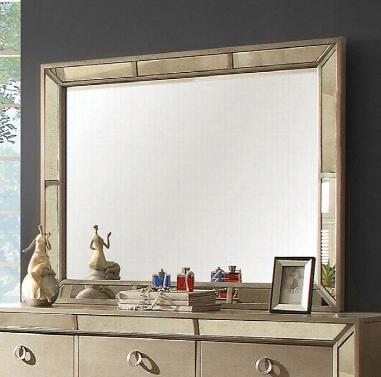 Loraine Collection Cm7195m 50" X 38" Mirror With Antique Mirror Panels Rectagle Shape Solid Wood And Wood Veneers Frame Construction In Silver