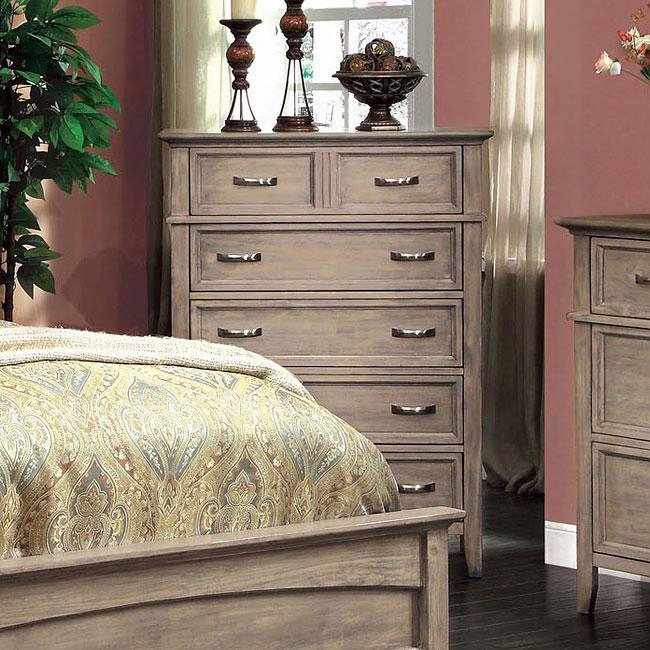 Loxley Collection Cm7351c 37" Chest With 5 Full Extension Drawers Felt-lined Top Drawer Solid Wood And Wood Veneers Construction In Weathered Oak