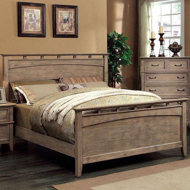 Loxley Collection Cm7351q-bed Queen Size Platform Bed With Rectangular Headboard Solid Wood And Wood Veneer Construction In Weathered Oak