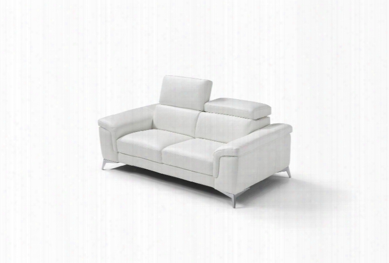 Ls1422lswht Flavio Love Seat 100% Made In Italy White Top Grain Leather 1066 L09s Adjustable Headrest Polished Stainless Steel