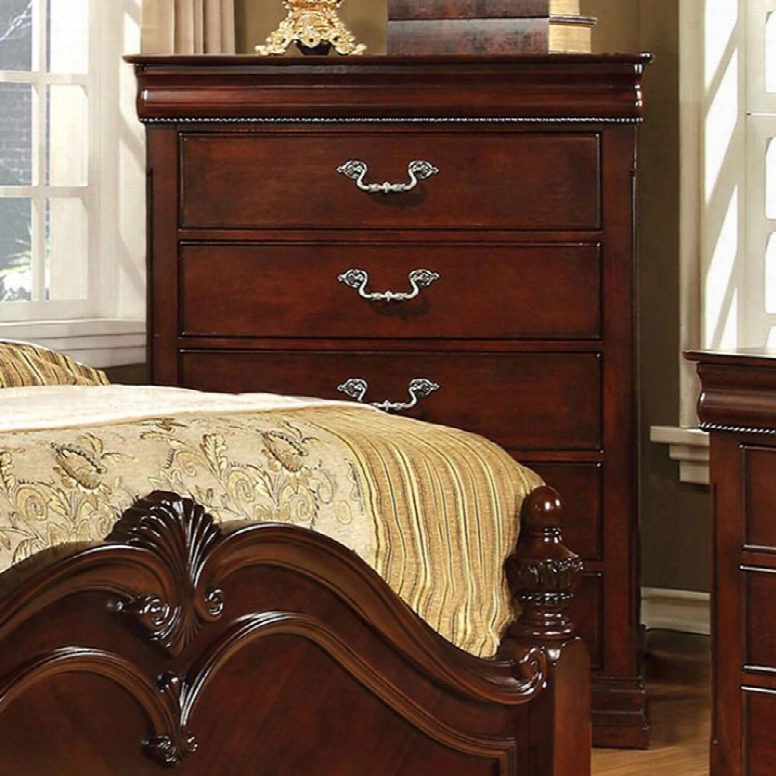 Mandura Collection Cm7260c 38" Chest With 6 Drawers (hidden Top Drawer) Intricate Accents Solid Wood And Wood Veneers Construction In Cherry