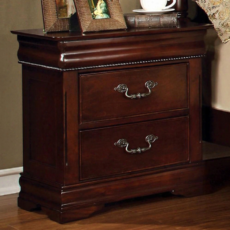 Mandura Collection Cm7260n 26" Nightstand With 3 Drawers (hidden Top Drawer) Intricate Accents Solid Wood And Wood Veneers Construction In Cherry