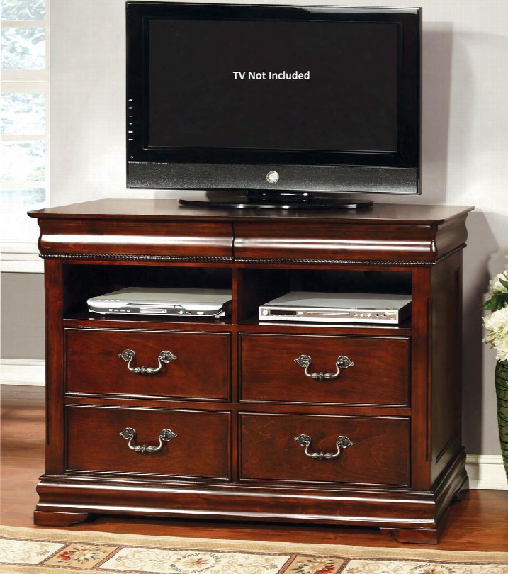 Mandura Collection Cm7260tv 50" Media Chest With 4 Drawers Hidden Top Drawer Intricate Accents Solid Wood And Wood Veneers Constructi On In Cherry
