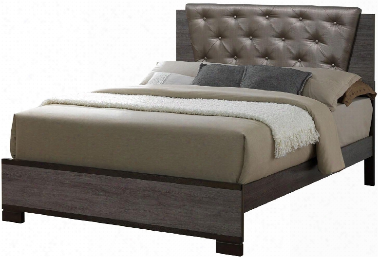 Manvel Collection Cm7867q-bed Queen Size Bed With Button Tufted Padded Leatherette Exposed Wood Panel Solid Wood And Paper Veneer Construction In Two-tone