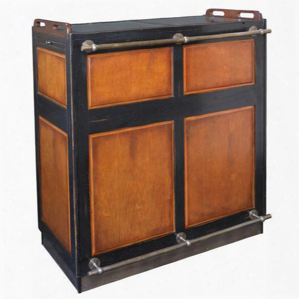 Mf047b Casablanca Bar Black 20.5" With Cherry Mdf & Pine Material In Black & Honey Distressed French