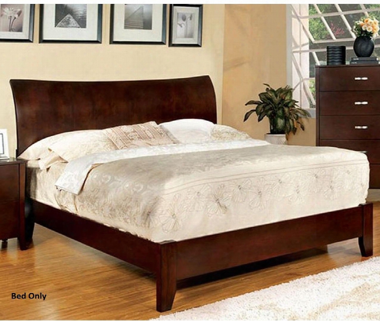 Midland Collection Cm7600q-bed Queen Size Bed With Curved Edge Flared Headboard Solid Wood And Wood Veneers Construction In Brown Ccherry