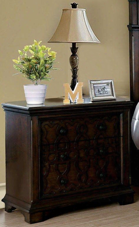 Minerva Collection Cm7839n 32" Nightstand With 2 Drawers Wood Inlay Design Felt Lined Top Drawer Solid Wood And Wood Veneers Construction In Walnut