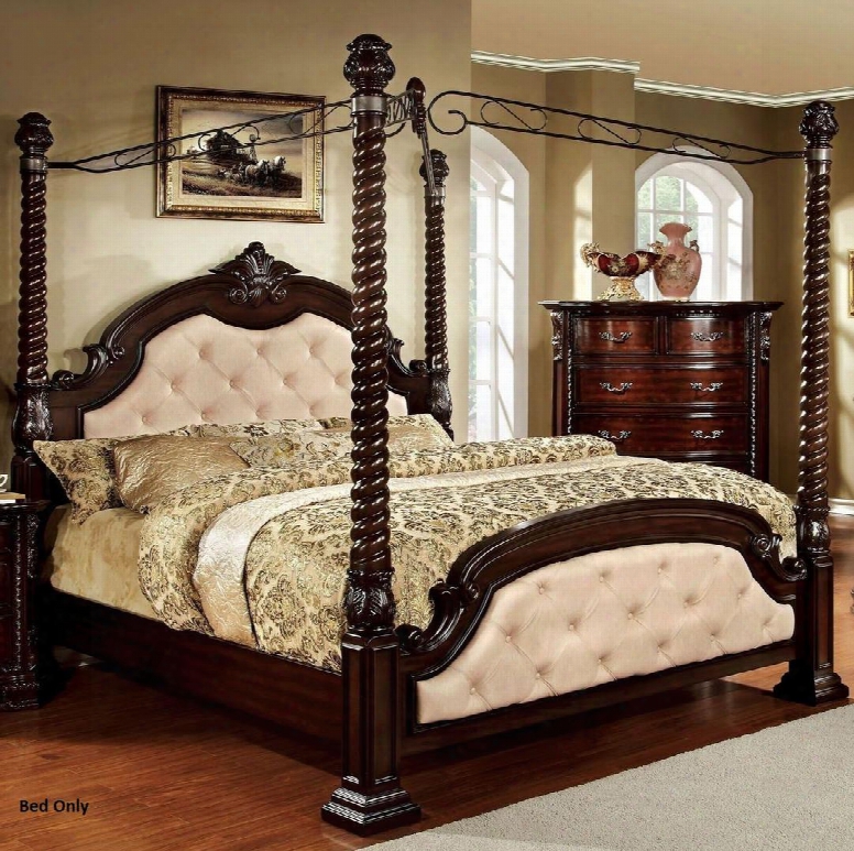 Monte Vista Ii Collection Cm7296la-c-q-bed Queen Size Poster Canopy Bed With Oval Headboard Ivory Leatherette Upholstery Solid Wood And Wood Veneers
