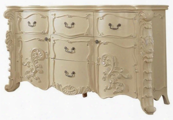 Novara Novara-d 70" 5-drawer Dresser With  Elegant French Provincial Crafted Design Decorative Hardware And Carved Pillars In Pearl