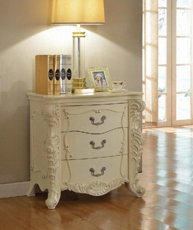 Novara Novara-ns 30" 2-drawer Nightstand With Elegant French Provincial Crafted Design Decorative Hardware And Carved Pillars In Pearl