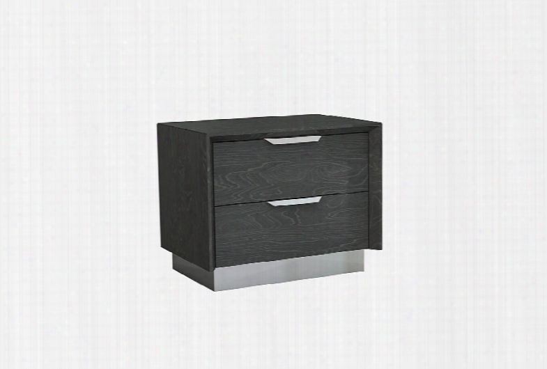 Ns1354gry Navi Night Stand High Gloss Grey With Stainless Steel Trim 2 Drawers With Self-close Runners Stainless Steel