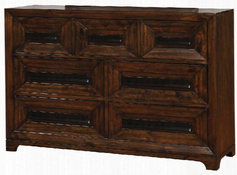 Orlaith Collection Cm7697d 60" Dresser With 7 D Rawers Wooden Bar Handles Recessed Front Panels Solid Wood And Wood Veneers Construction In Walnut