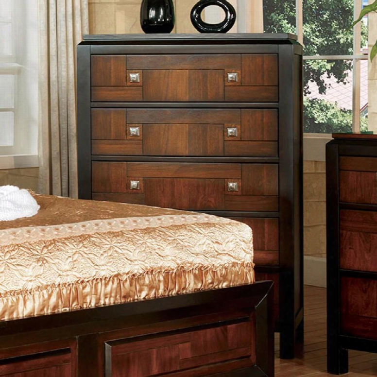 Patra Collection Cm7152c 33" Chest With 5 Drawers Double Deck Top Square Chrome Knobs Solid Wood And Wood Veneers Construction In Acacia And Walnut