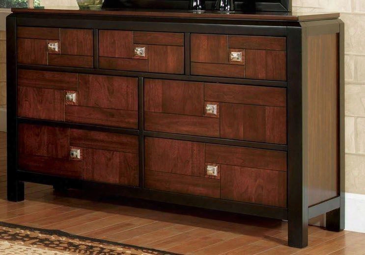 Patra Collection Cm7152d 52" Dresser With 7 Drawers Double Deck Top Square Chrome Knobs Solid Wood And Wood Veneers Construction In Acacia And Walnut