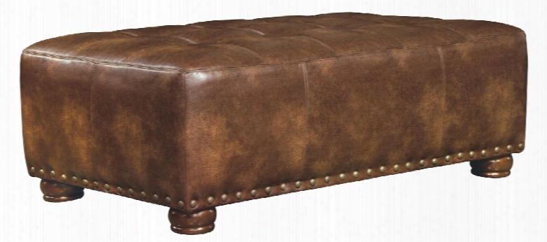 Pennington Collection 4439-28-1267-44 51" Cockfail Ottoman With Faux Leather Upholstery Nail Head Accents And Bun Feet In