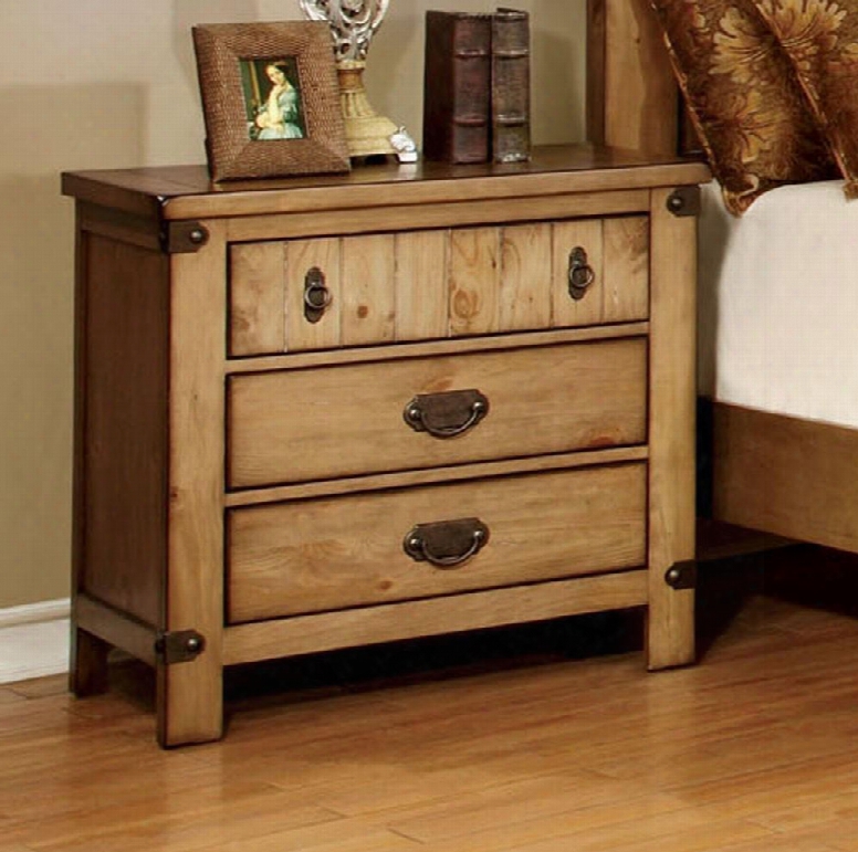 Pioneer Collection Cm7449n 29" Nightstand With 3 Drawers Us/power Outlet Felt-lined Top Drawer Solid Wood And Wood Veneers Construction In Weathered Elm