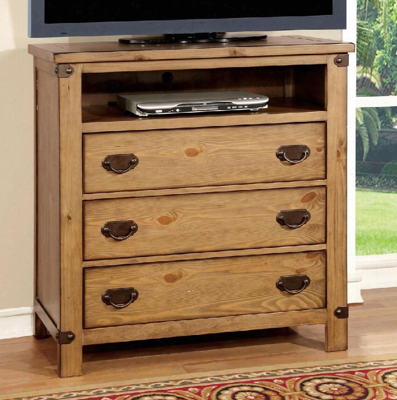 Pioneer Collection Cm7449tv 38" Media Chest With 3 Drawers Open Compartment Ball Bearing Metal Glides Solid Wood  And Wood Veneers Construction In Weathered