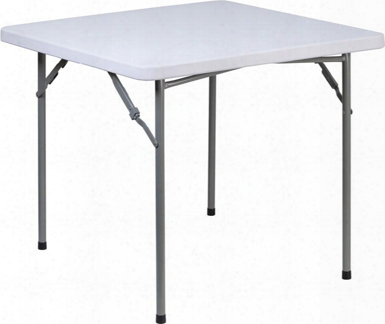Rb-3434-gg 34 Folding Table With 1.5" Thick Granite Plastic Top Square Shape Gray Powder Coated Locking Legs And Protective Floor Caps In White