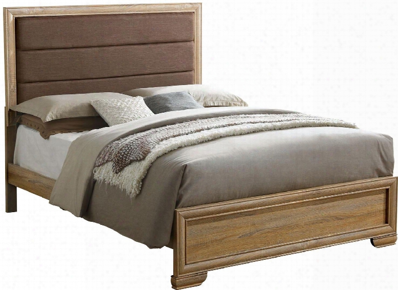 Renee Collection Cm7660q-bed Queen Size Bed With Bracket Feet Low Footboard Padded Fabric Headboard And Faux Wood Veneer Construction In Natural