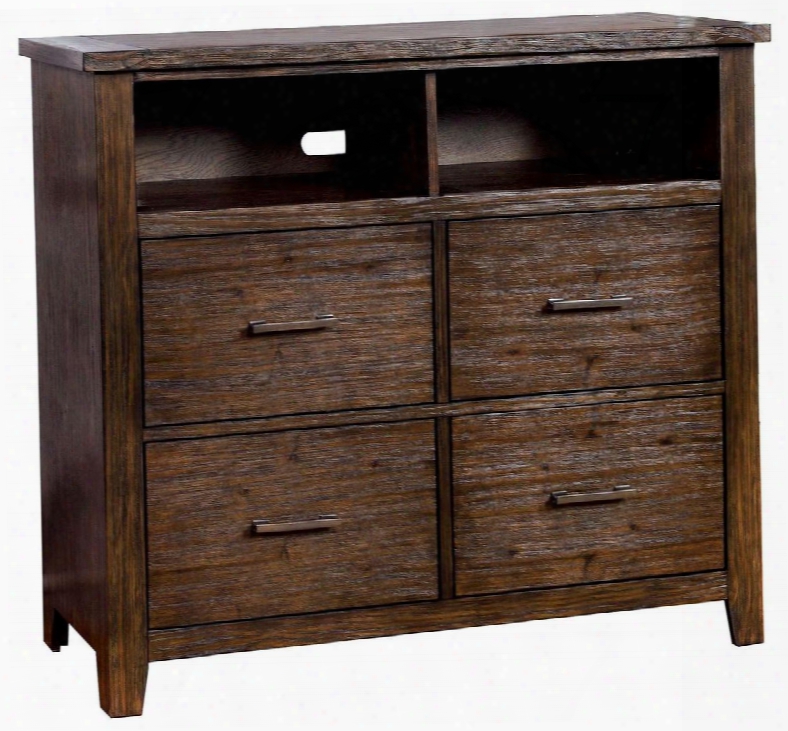 Ribeira Collection Cm7252tv 52" Media Chest With 4 Drawers 2 Open Compartents Metal Hardware Solid Wood And Wood Veneers Construction In Dark Walnut