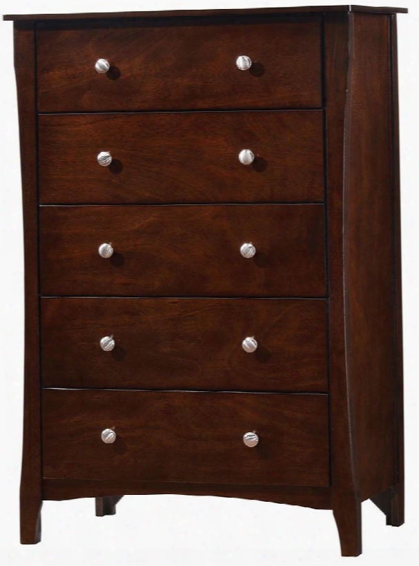 Riggins Collection Cm7070c 32" Chest With 5 Drawers Round Silver Drawer Knobs And Tapered Legs In Brown