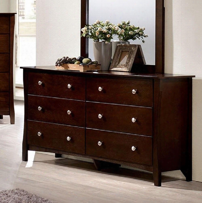 Riggins Collection Cm7070d 58" Dresser With 6 Drawers Round Silver Drawer Knobs And Tapered Legs In Brown