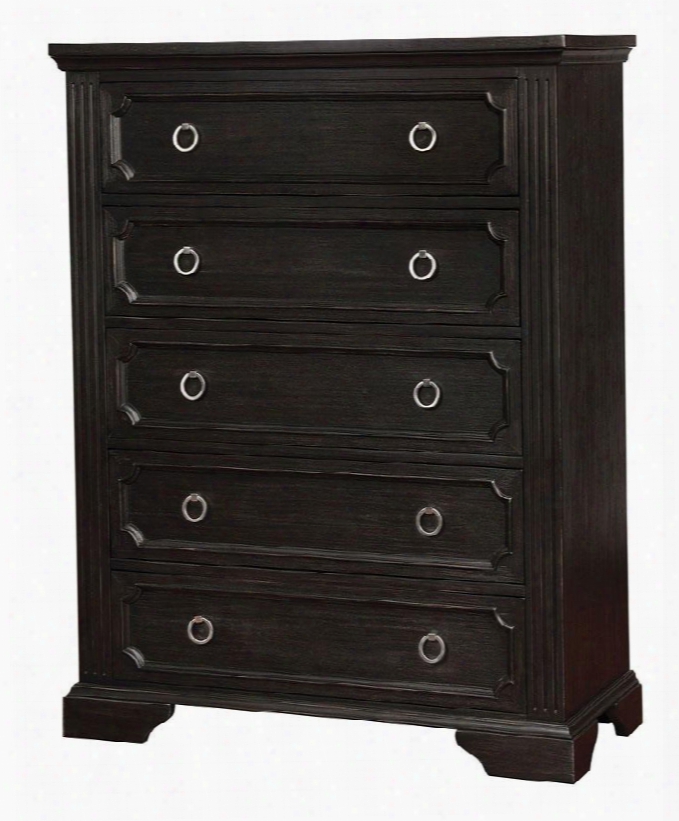 Roisin Collection Cm7578c 40" Chest With 5 Drawers Felt-lined Top Drawer Solid Wood And Wood Veneers Construction In Wire-brushed Black
