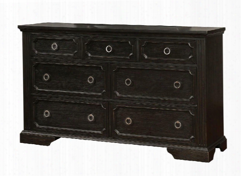 Roisin Collection Cm7578d 64" Dresser With 7 Drawers Antique Inspired Ring Pulls Solid Wood And Wood Veneers Construction In Wire-brushed Black