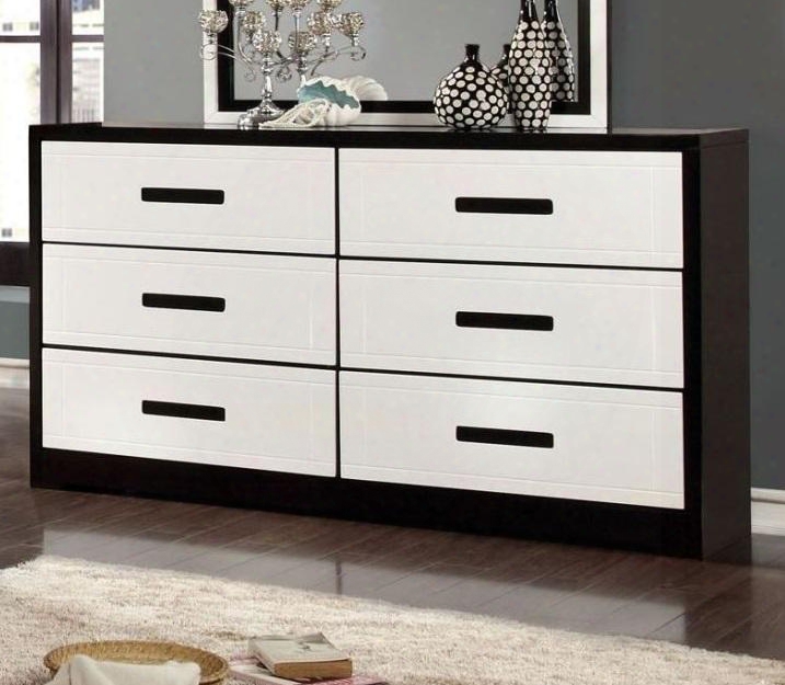 Rutger Collection Cm7292d 58" Dresser With 6 English Dovetails Drawers 2-tone Design Solid Wood And Wood Veneers Construction In White And Black