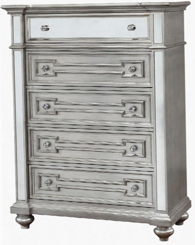 Salamanca Collection Cm7673c 40" Chest With 5 Drawers 3mm Mirror Panel Accents Crystal-like Acrylic Drawer Pulls And Wood Veneers Construction In Silver