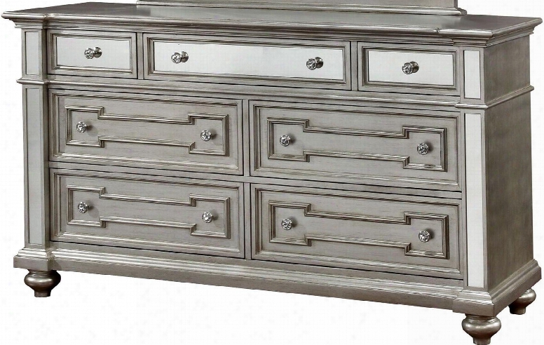 Salamanca Collection Cm7673d 64" Dresser With 7 Drawers 3mm Mirror Panel Accents Crystal-like Acrylic Drawer Pulls And Wood Veneers Construction In Silver