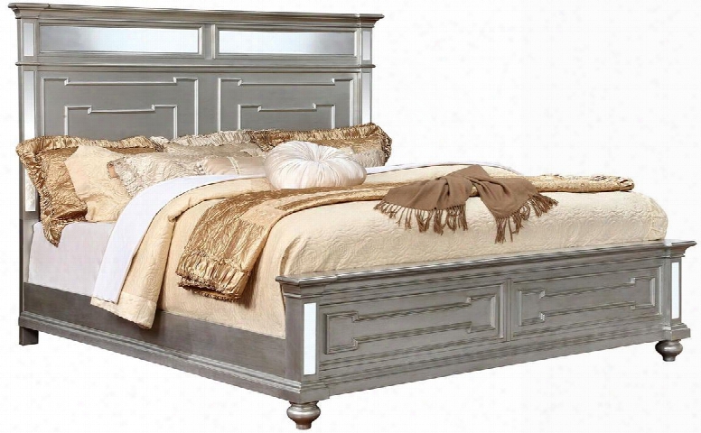 Salamanca Collection Cm7673q-bed Queen Size Bed With 3mm Mirror Panel Accents Geometric Wooden Trim Solid Wood And Wood Veneers Construction In Silver