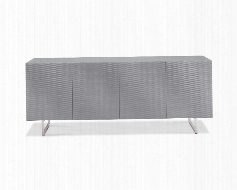 Sb1179gry Wally Buffet 5mm Pure Tempered Grey Glass Top High Gloss Gray Wave Doors Metal Legs With Brushed Nickel