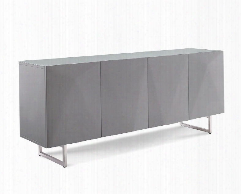 Sb1180gry Paul Buffet 5mm Pure Tempered Gray Glass Top High Gloss Gray Design On Doors Metal Legs With Brushed Nickel