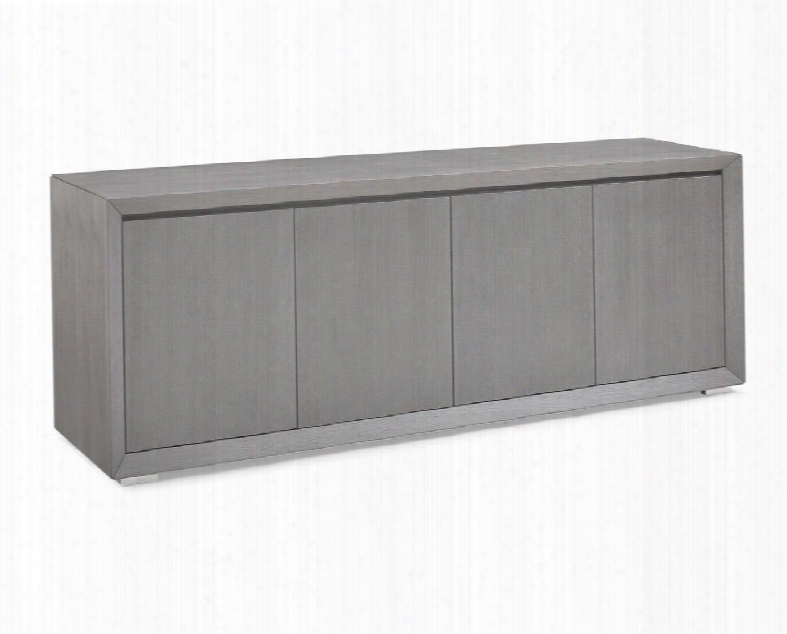 Sb1395gry Pendenza Buffet 4 Door With Gray Oak Veneer And Polished Stainless Steel Body And Technical Veneer On Back Of