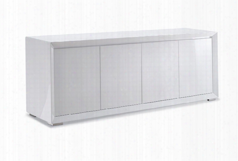 Sb1395wht Pendenza Buffet 4 Door Mdf In High Gloss White And Polished Stainless Steel Body With Matte Behind