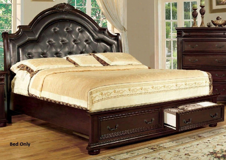 Scottsdale Collection Cm7162q-bedqueen Size Platform Bed With 2 Drawers Tufted Leatherette Headboard Solid Wood And Wood Veneers Construction In Brown