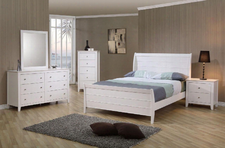 Selena Collection 400231tset 5 Pc Bedroom Set With Twin Size Bed + Dresser + Mirror + Chest + Nightstad In White