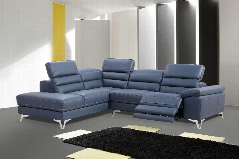 Sl1349lnvy Johnson Sectional Chaise On Left When Facing Navy Blue Top Grain Italian Leather Electric Recliner Function Adjustable Headrests Stainless