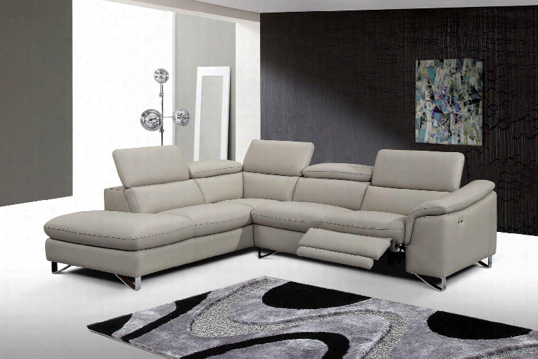 Sl1350llgry Madison Sectional Chaise On Left When Facing Light Gray Top Grain Italian Leather Electric Recliner Function Adjustable Headrests Stainless